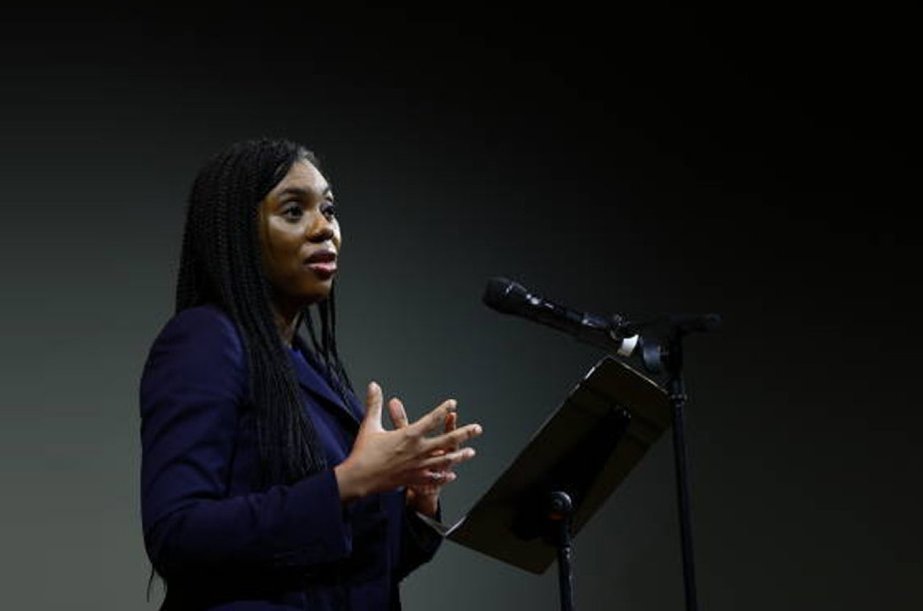 Kemi Badenoch delivering a speech on Conservative Party failures