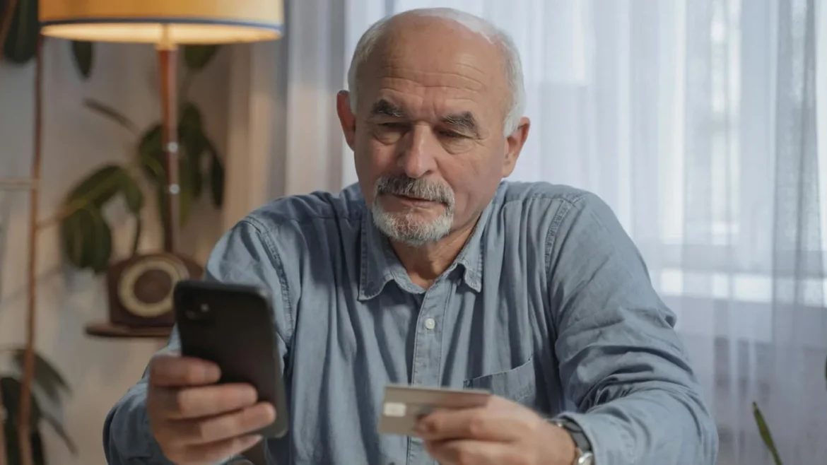 Elderly man reviewing pension account details on smartphone