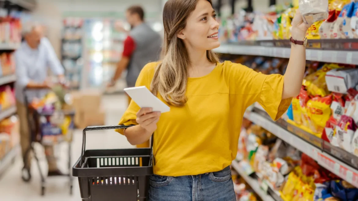 Woman grocery shopping list