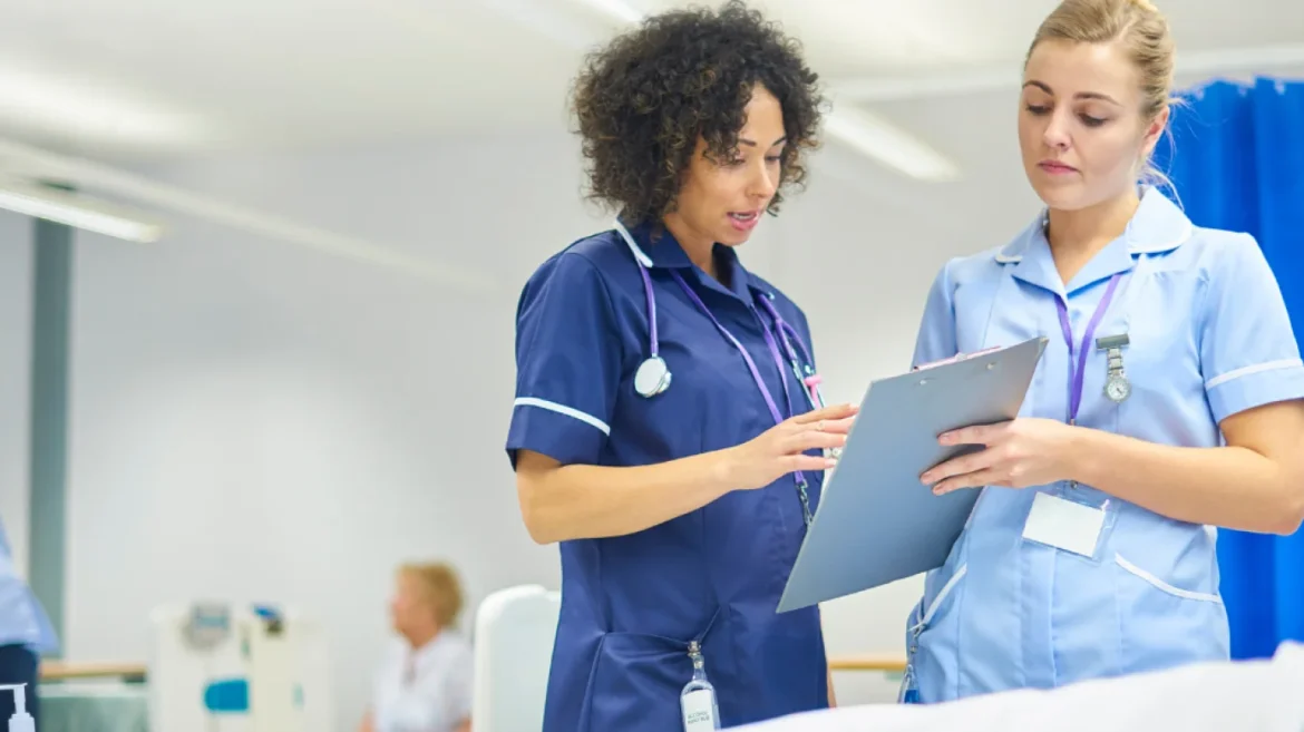 Nurses discussing patient care