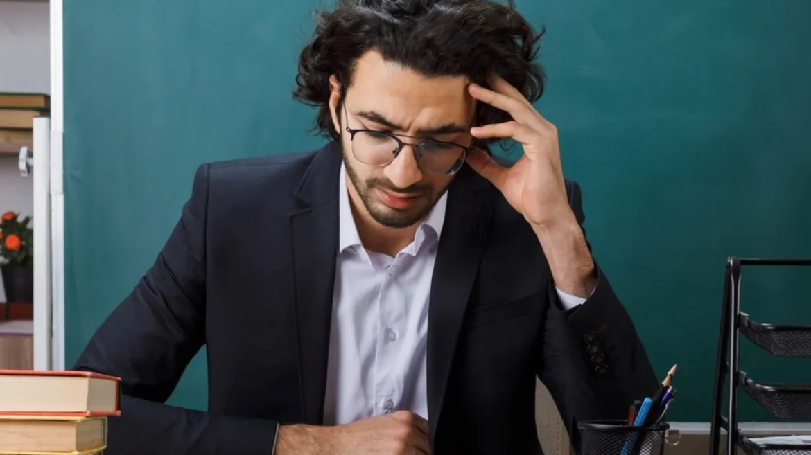 Stressed teacher at desk