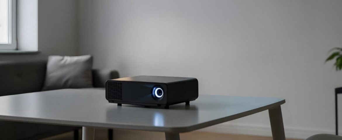 Samsung Freestyle portable projector on a tripod